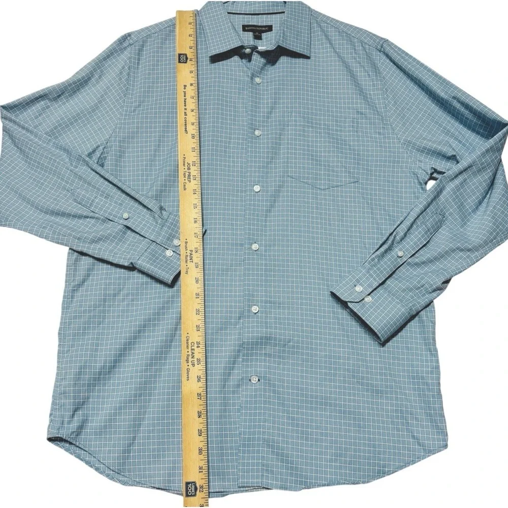 Banana Republic Dress Shirt Blue Check Long Sleeve Button Cotton Preppy Men's XL